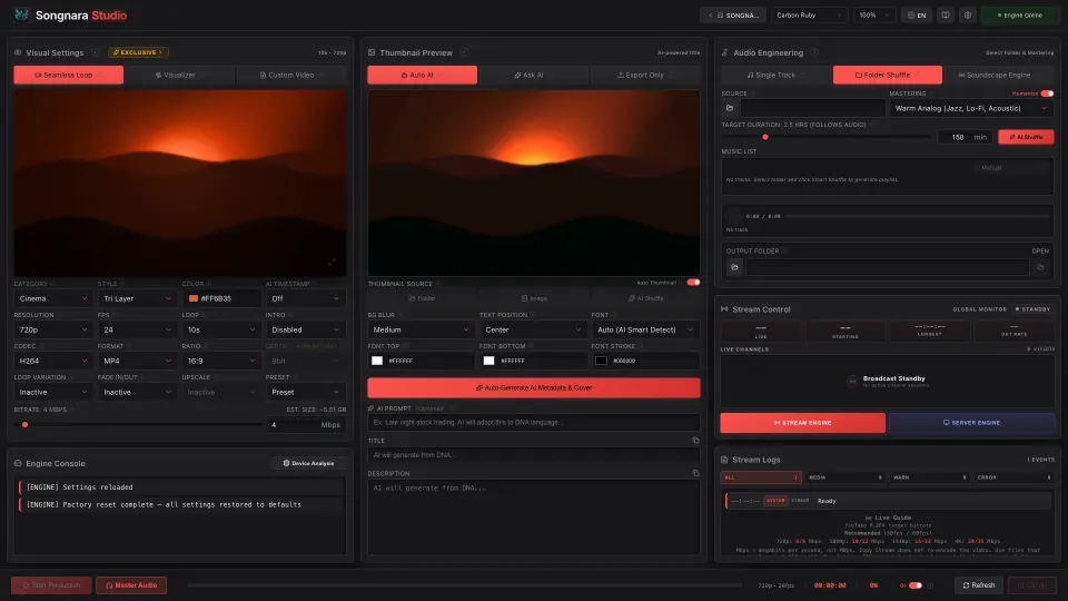 Songnara Studio Carbon Ruby red theme dashboard.