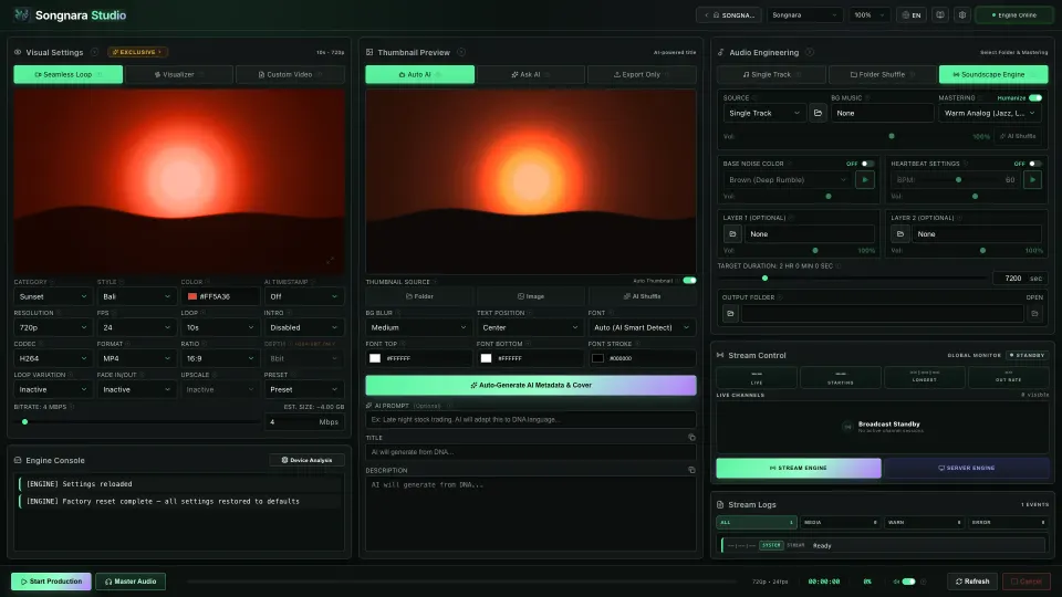 Songnara Studio Northern Lights green theme dashboard.