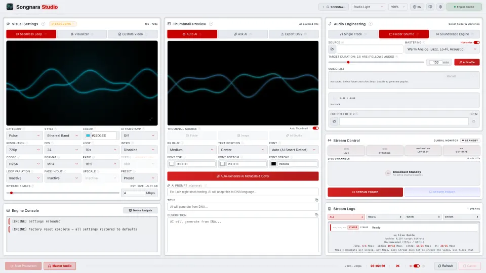 Songnara Studio Light theme dashboard.